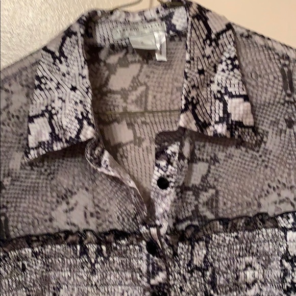 ALBERTO MAKALI SNAKE PYRHON SILK SHEER LONG SLEEVE BLOUSE GRAY SZ 6 NEW - Picture 2 of 6